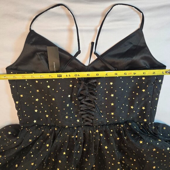 ALLEGRA K Party Metallic Stars Mini Dress/ Spaghetti Strap Sz: L Black/Gold - Picture 13 of 15